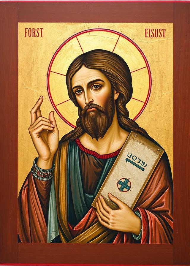 Icoană bizantină a lui Iisus Hristos Pantocrator binecuvântând